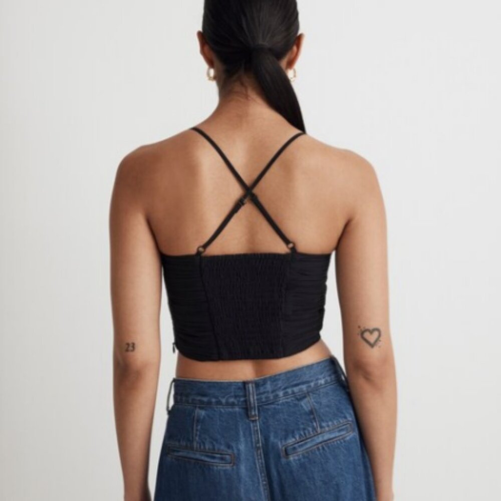 Madewell Poplin Crop Tube Top in Black - Picture 4 of 8